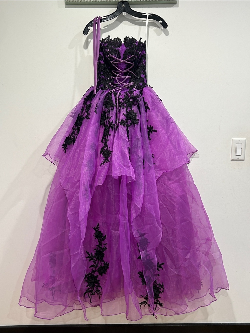 Whimsical Gothic Ursula Purple Black Lace-Up corset strapless Prom Dress Small